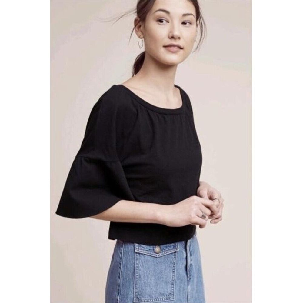 Anthropologie Postmark Esme Bell Sleeve Top Size‎ XS Black 100% Cotton Blouse